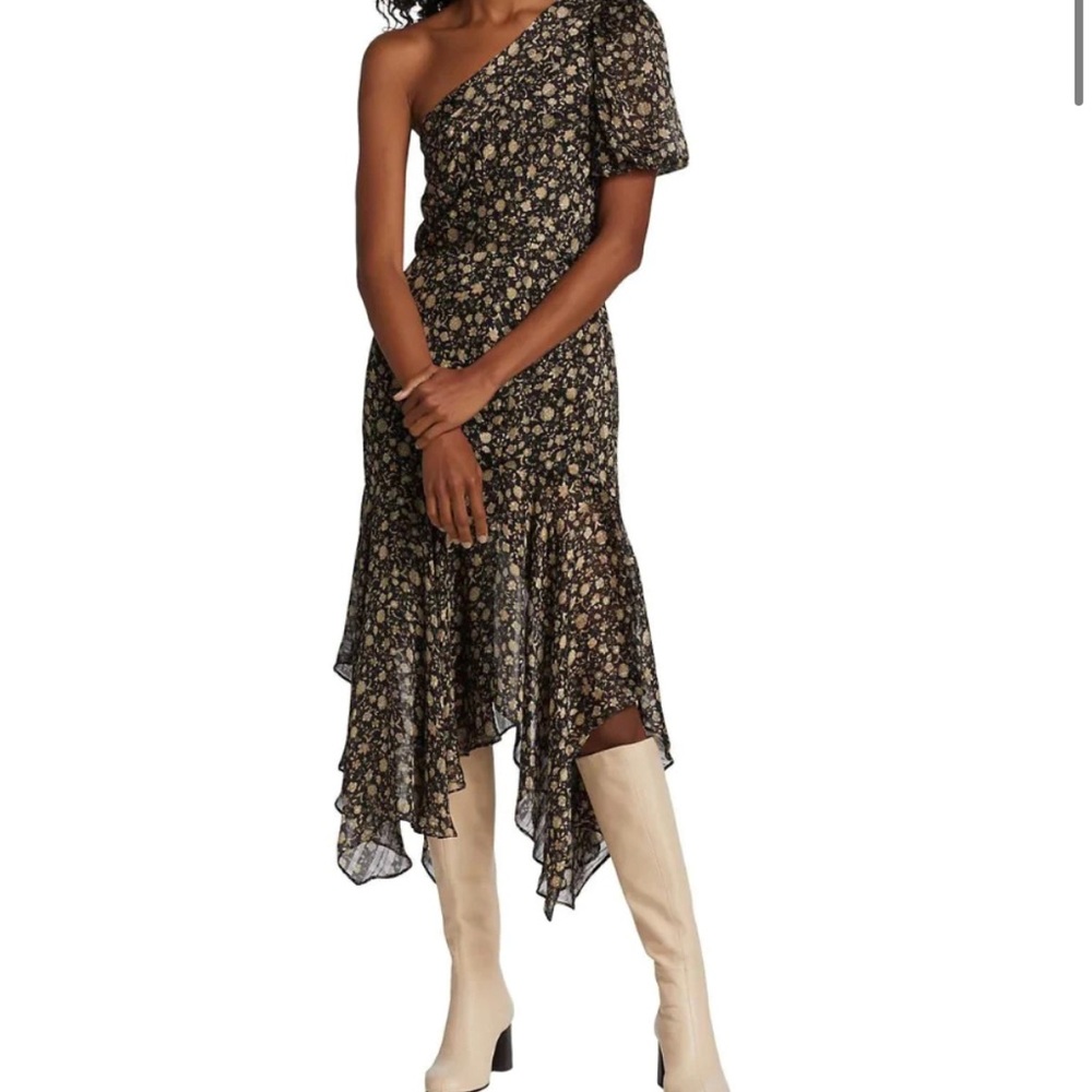 ASTR the Label  SANTORINI FLORAL ONE SHOULDER MIDI DRESS